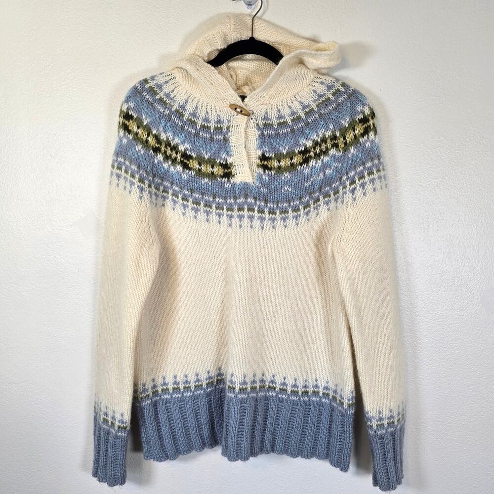 Vintage Eddie Bauer Hoodie Sweater Women's M Mohair Wool Fair Isle Nordic 90s